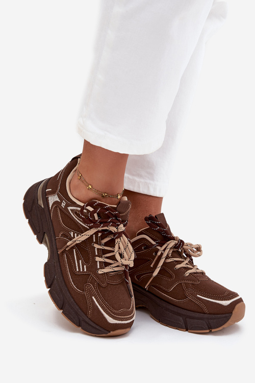 Buty Sportowe Sneakersy Damskie Z Podwójnym Sznurowaniem Czekoladowe Annelie