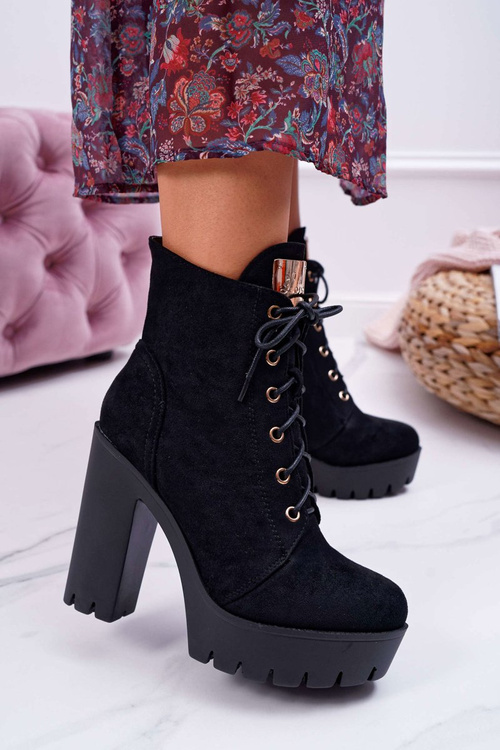 Damskie Wysokie Botki Czarne Zamszowe Grunge Midow