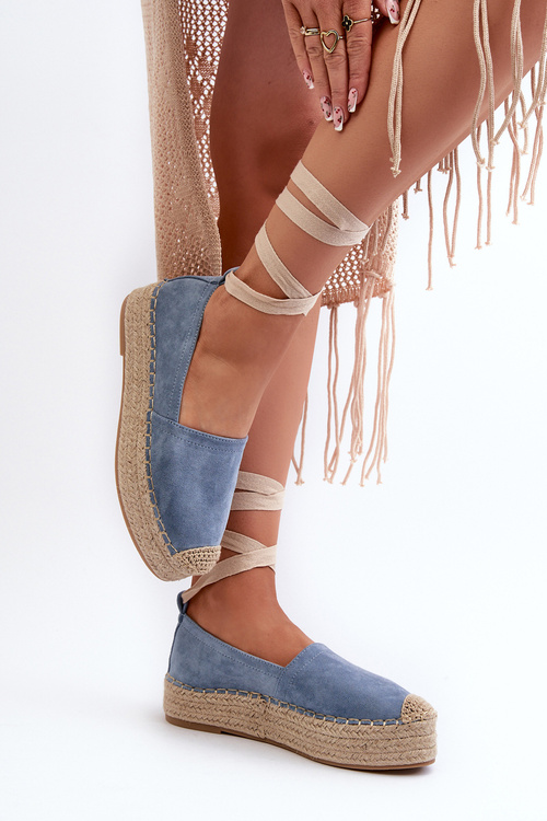 Espadryle Damskie Wiązane Na Platformie Z Plecionką Niebieskie Tailesse