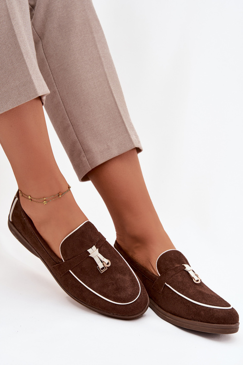 Mokasyny Loafersy Damskie Z Eko Zamszu Czekoladowe Darwen