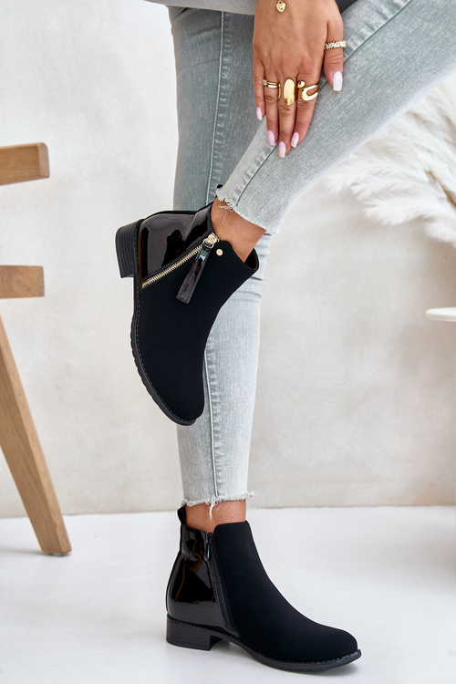 Ocieplane Botki Na Płaskim Obcasie Z Niską Cholewką Czarne Zinariella