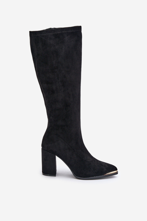 Eko Zamszowe Kozaki Na Słupkowym Obcasie Czarne Batirae