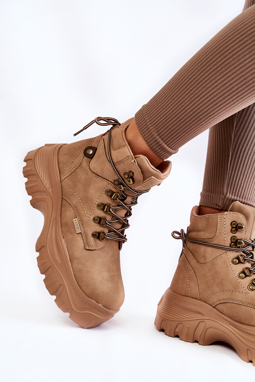 Damskie Botki Trapery Memory Foam Big Star KK274366 Beżowe