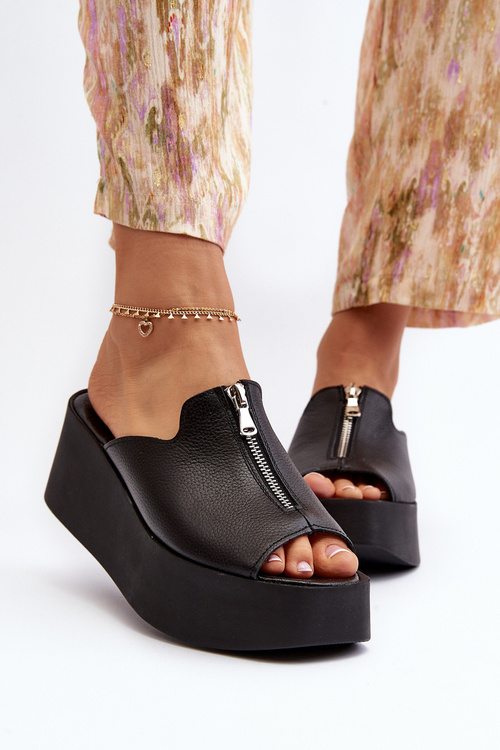 Zazoo 2916 Damskie Klapki Na Masywnej Platformie Z Suwakiem Czarne