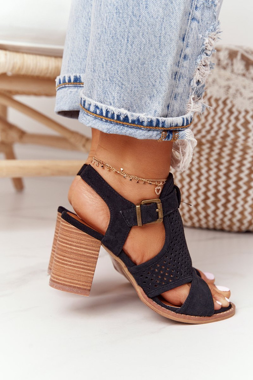 Ażurowe Sandały Na Słupku Czarne Hey Lover
