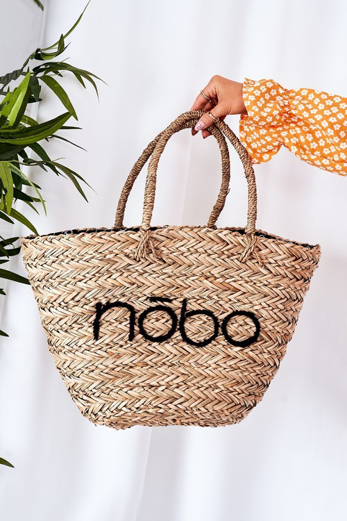 Pleciona Torebka Shopper Na Plażę NOBO XK0340 Beżowo-Czarna