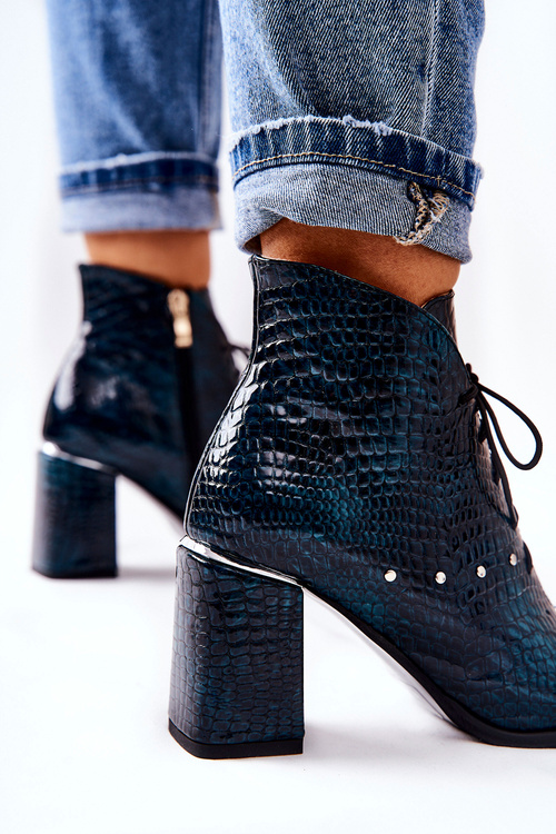 Damskie Skórzane Botki Na Słupku Zielone Neliko