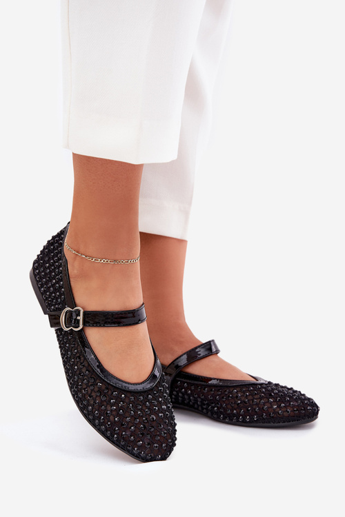 Zdobione Baleriny Damskie Z Paskiem I Klamrą Czarne Avirae