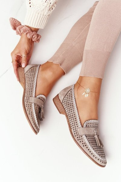 Ażurowe Mokasyny Sergio Leone MK735 Beżowe