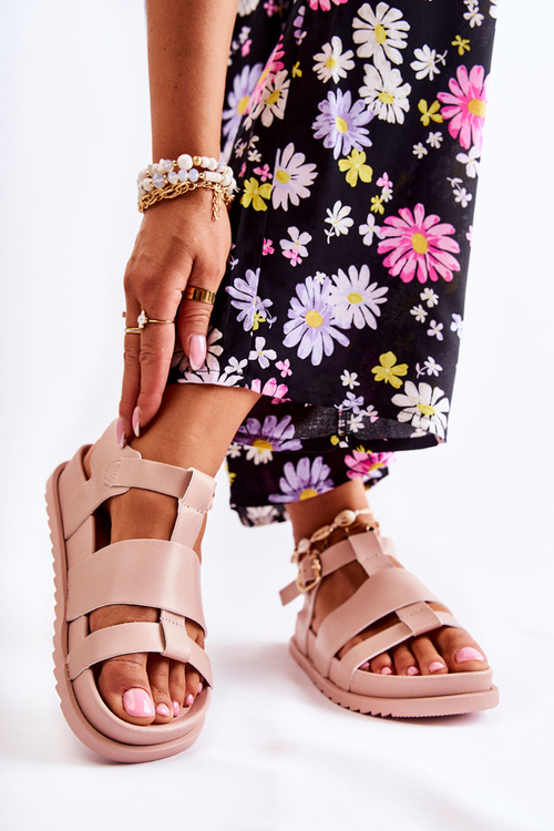 Skórzane Sandały Na Platformie Jasnoróżowe Tessy