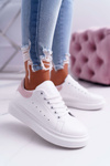 Sportowe Damskie Buty Gruba Podeszwa Białe Różowe Skirt