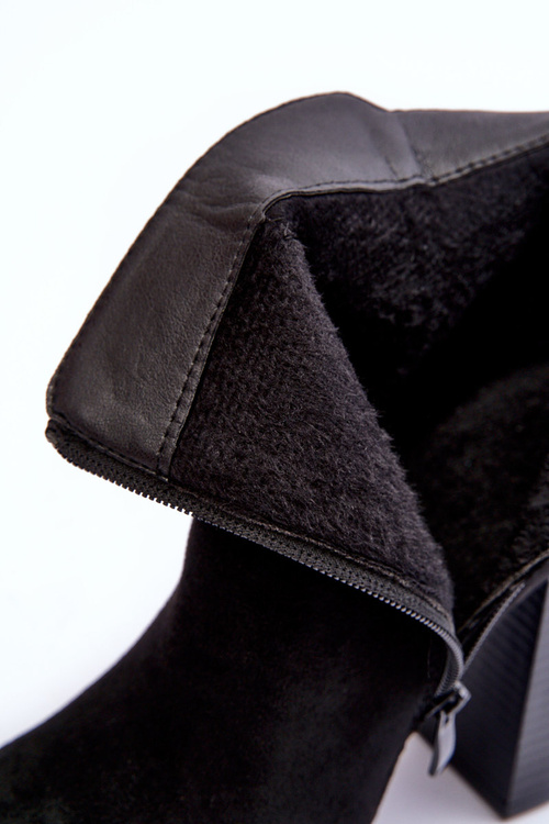 Zamszowe Botki Na Wysokim Słupku Czarne Liani