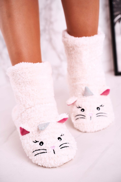Damskie Papcie Ocieplane Kożuszkiem Ecru Nyan Cat