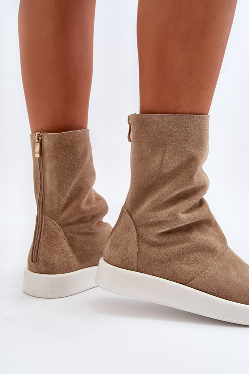 Zazoo 3441 Sandały Damskie Zamszowe Z Cholewka Ciemnobeżowe