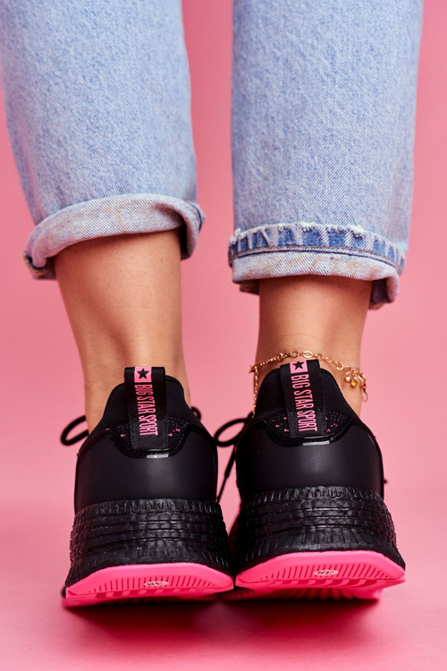 Damskie Sportowe Obuwie Sneakersy Big Star Czarne Fuksja FF274964