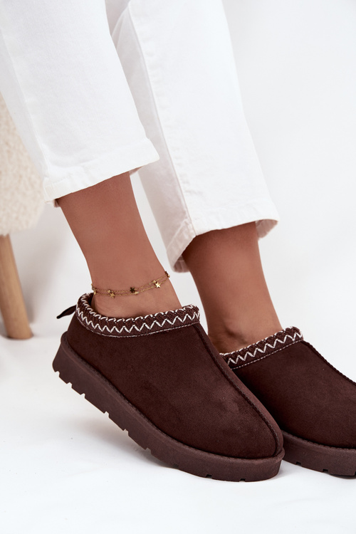 Niskie Śniegowce Damskie Z Haftem Czekoladowe Juvielle