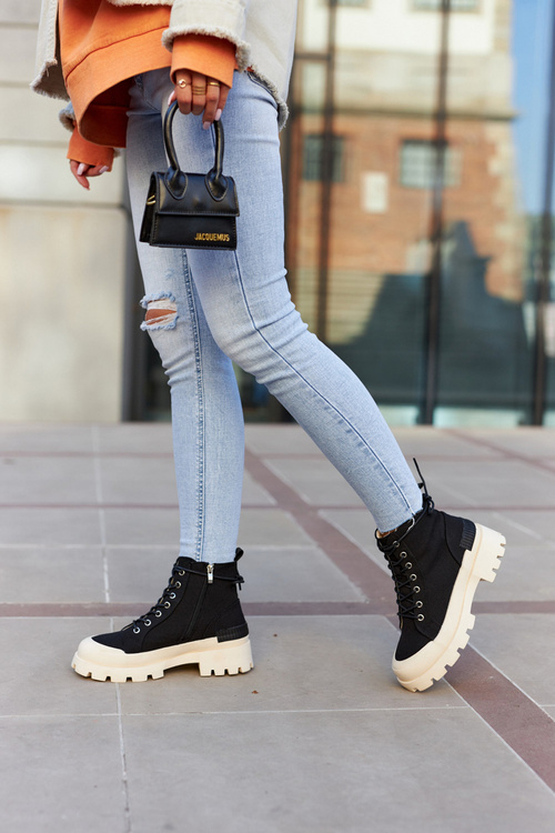 Damskie Wiosenne Botki Trapery Czarne Larina