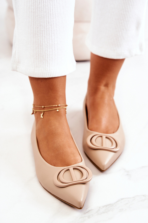 Skórzane Baleriny W Szpic Ciemnobeżowe Rachelle