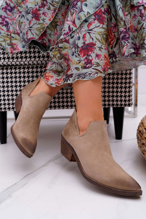 Botki Damskie Beżowe Wiosenne Skórzane Anabella