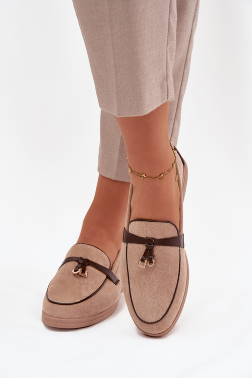 Mokasyny Loafersy Damskie Z Eko Zamszu Beżowe Darwen