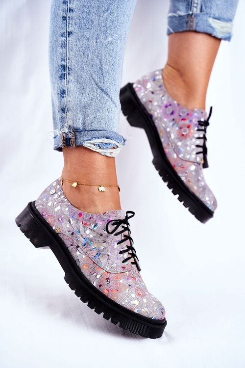 Damskie Półbuty Oxfordy Popiel Skórzane Maciejka 04087-13