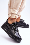 Lakierowane Sneakersy Damskie Na Platformie Czarne S.Barski LR592B