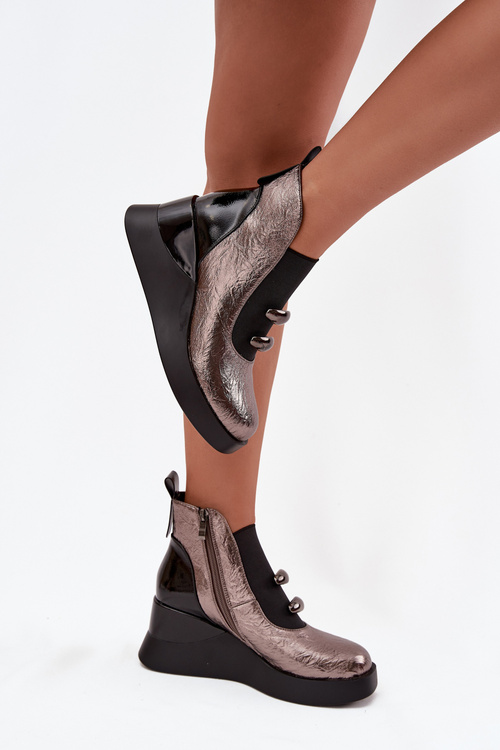 Botki Damskie Na Koturnie D&A MR52-106 Metaliczne