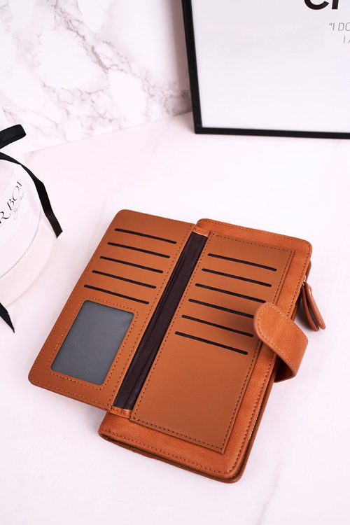 Duży Portfel Damski Z Dodatkowym Miejscem Na Karty Brązowy