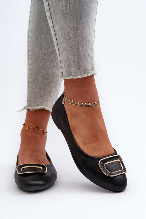 Baleriny Z Ozdobą Eko Skórzane Czarne Enicoria