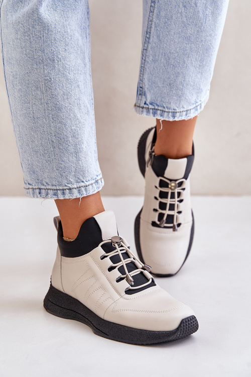 Ocieplane Buty Sportowe Skórzane Na Zamek Artiker 55C0038 Beżowe