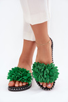 Klapki Damskie Ozdobione Kwiatami Zielone Cellanen