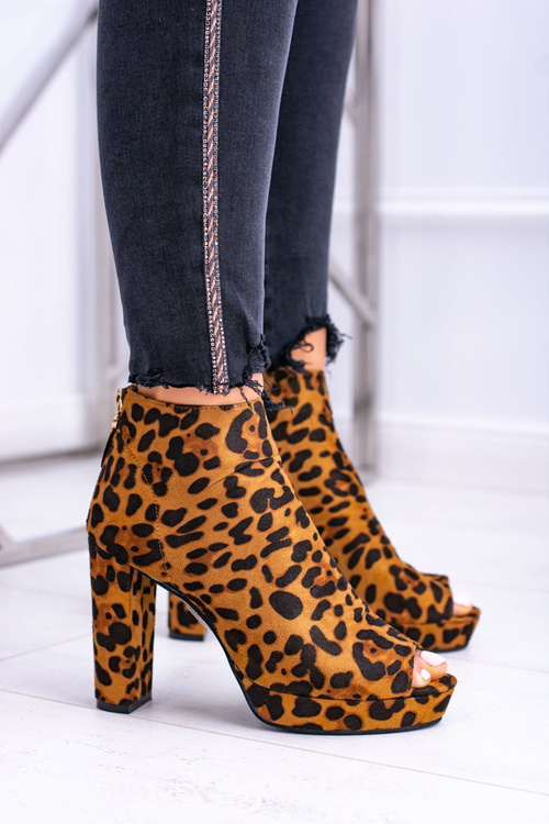 Damskie Botki Na Słupku Odkryte Palce Panterka Temira