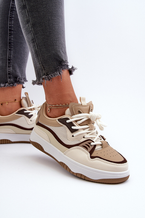 Sneakersy Damskie Na Platformie Brązowe Etnaria