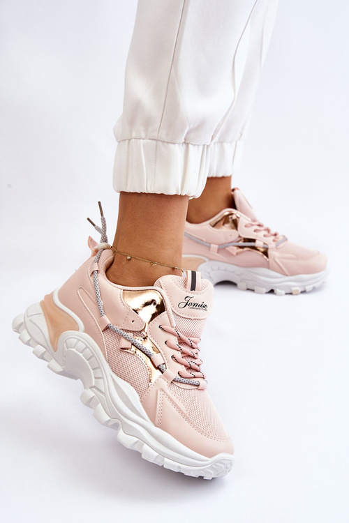Damskie Buty Sportowe Sznurowane Na Platformie Różowe Minea