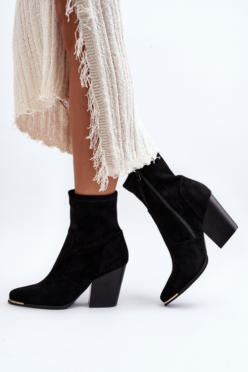 Damskie Botki Na Słupku Czarne Sanile