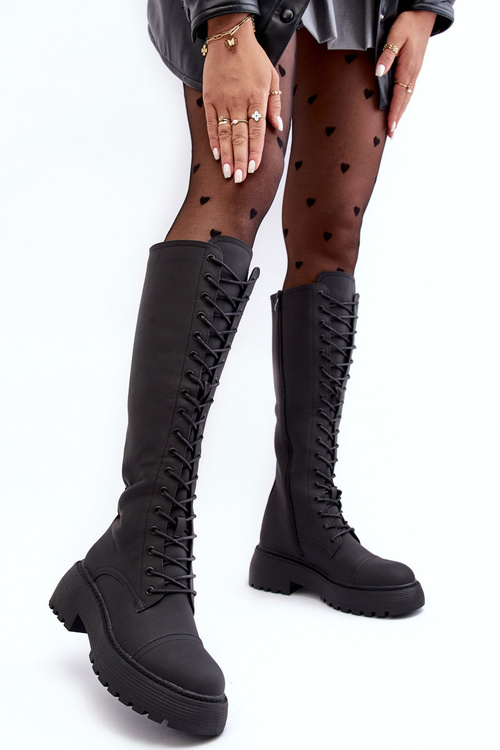 Sznurowane Ocieplane Kozaki Glany Przed Kolano Czarne Bergdis