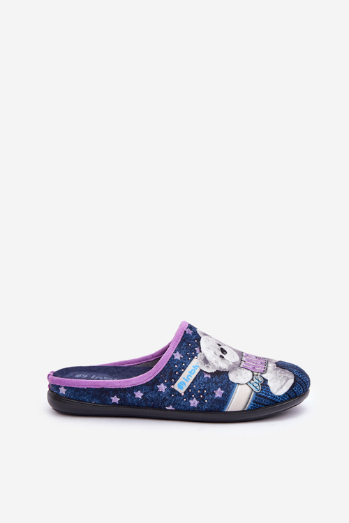 Obuwie Domowe Damskie Kapcie Z Misiem Inblu GF000025 Granatowe