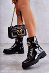 Lakierowane Damskie Botki Z Ćwiekami Czarne Leticia