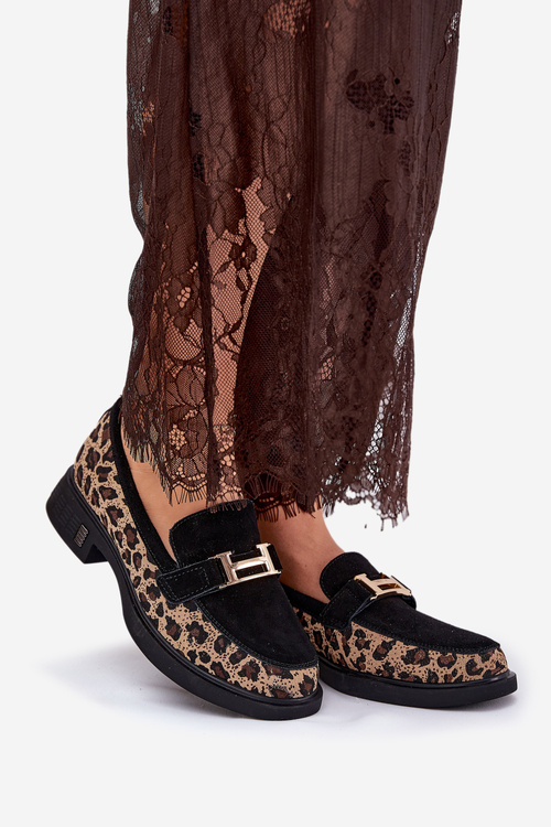 Zamszowe Mokasyny Damskie Panterka Vinceza 66791 Czarne