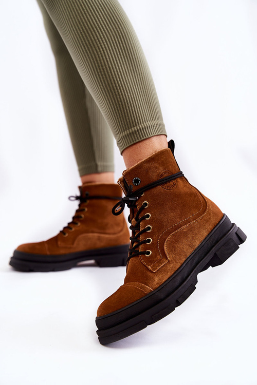 Zamszowe Ocieplane Botki Trapery Big Star KK274524 Brązowe