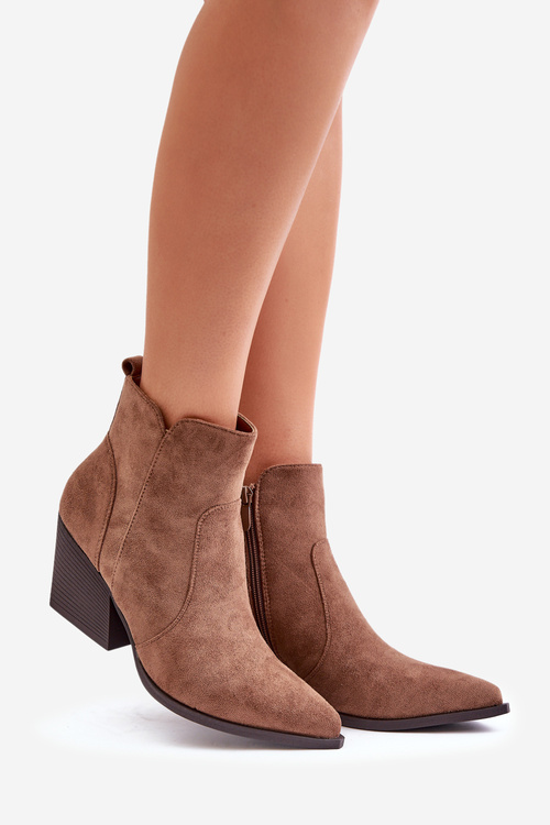 Ocieplane Botki Kowbojki Eko Zamszowe Na Zamek Brązowe Virtris