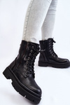 Damskie Skórzane Sznurowane Botki Trapery Czarne Shanna