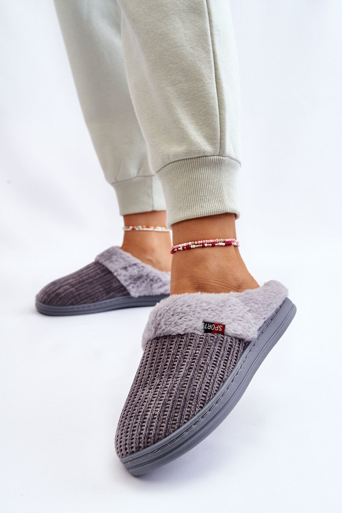 Damskie Ocieplane Papcie Wsuwane Z Futerkiem Szare Leriss