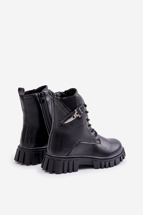 Ocieplane Botki Dziewczęce Na Zamek Z Ozdobą Czarne Zinnirella