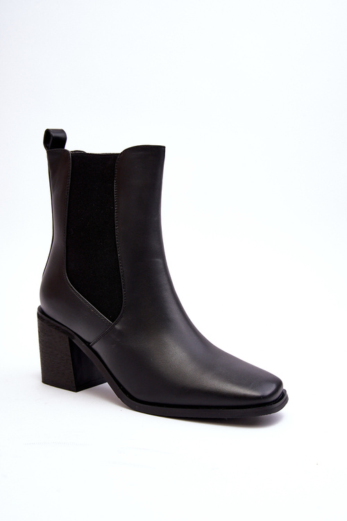 Damskie Botki Na Obcasie Ekoskóra Czarne Creazza