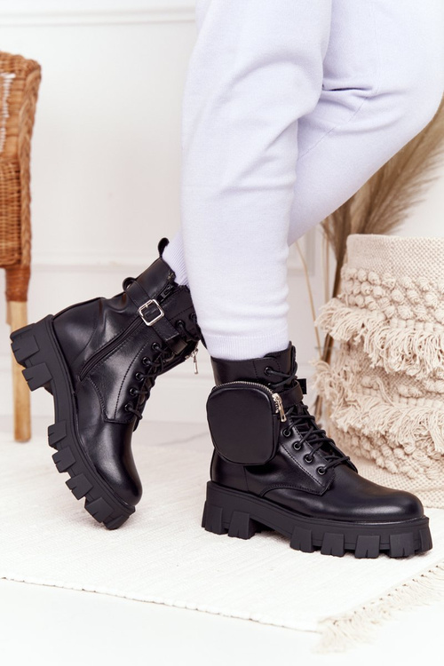 Botki Workery Na Platformie z Nerką Czarne Saturday