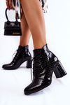 Damskie Lakierowane Botki Na Słupku Czarne Carrice