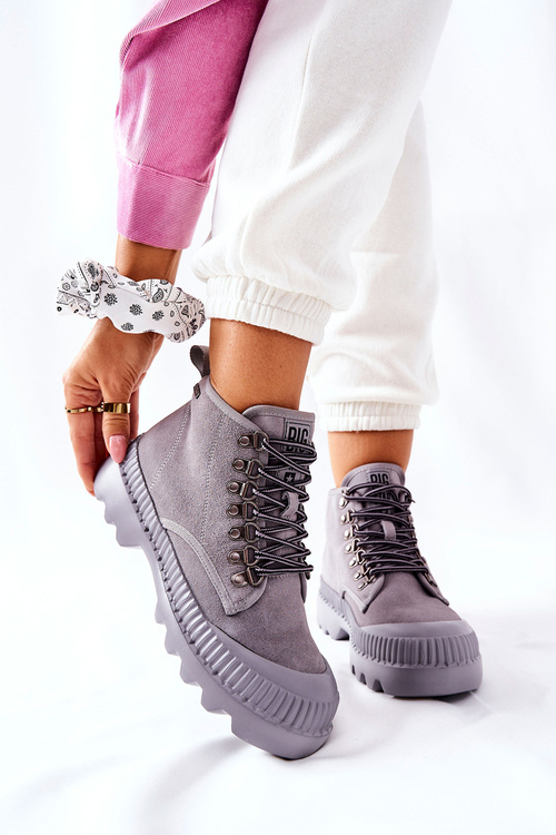 Skórzane Trapery Botki Big Star II274365 Szare