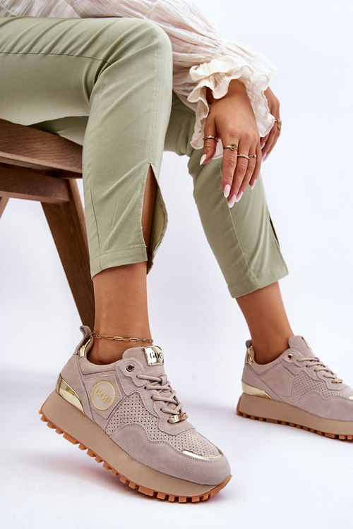 Damskie Zamszowe Buty Sportowe Na Platformie GOE LL2N4001 Beżowe