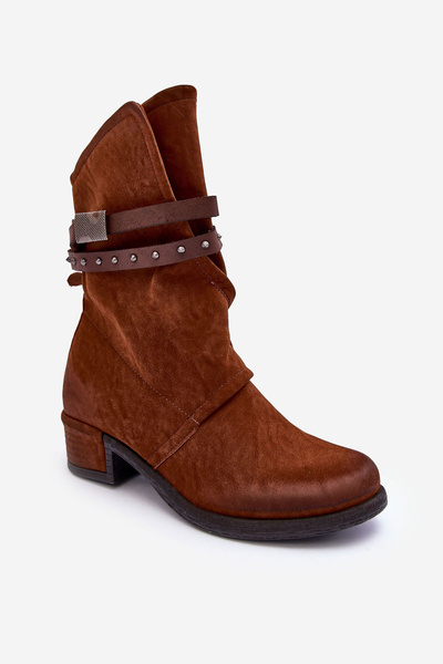 Botki Damskie Na Niskim Obcasie Z Paskami Camel Thelereia